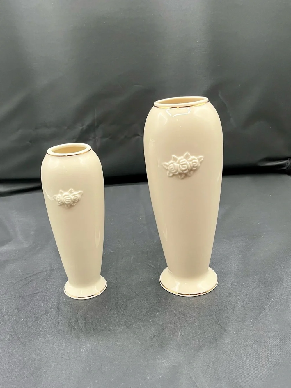 Lenox Rose blossom bud vase porcelain 24K Gold Trim ivory cream set of 2